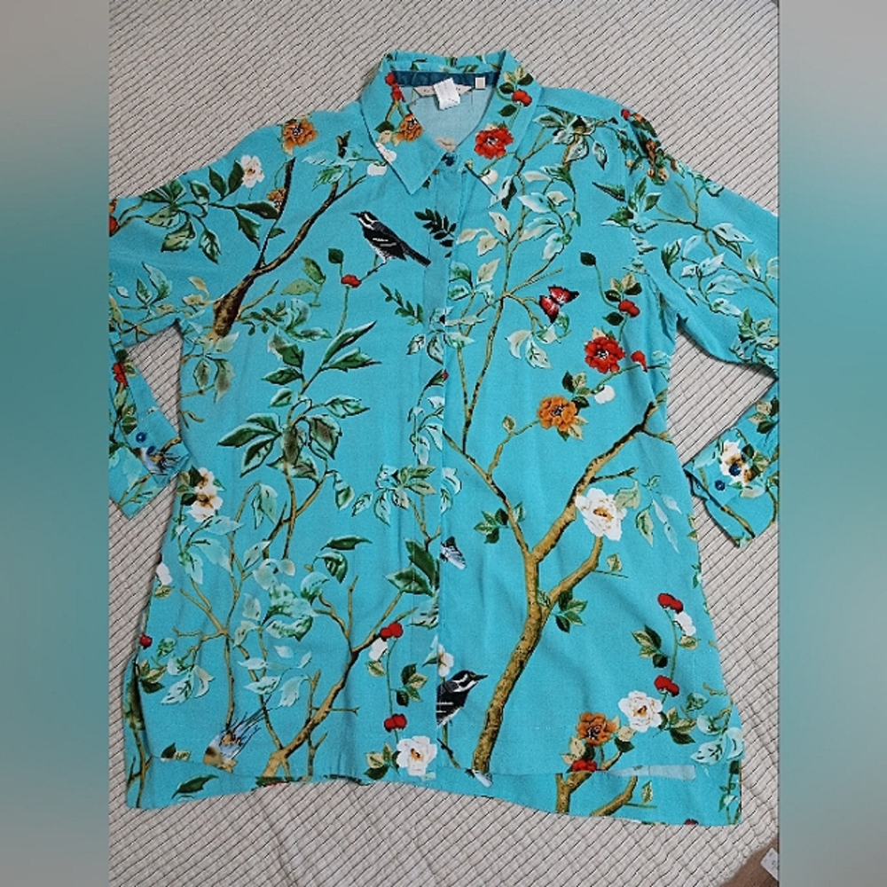 Soft Surroundings Blue Floral Blouse